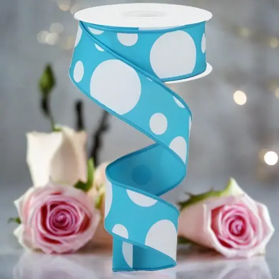 1.5" Giant Three Size Polka Dot Ribbon: Turquoise & White (10 Yards) {2}