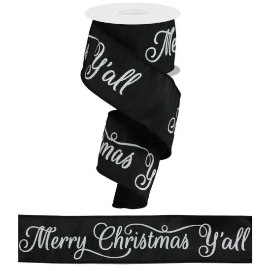 2.5" Merry Christmas Yall Ribbon: Black (10 Yards) {3}