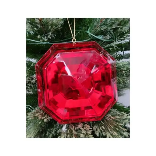 6" Acrylic Square Precious Gem Ornament: Red {3}