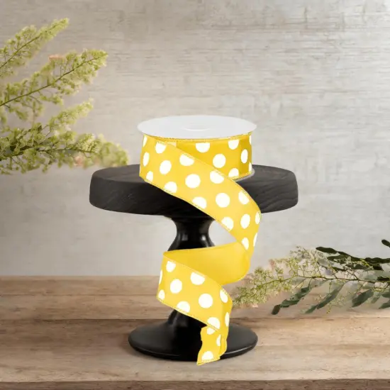 1.5" Medium Polka Dot Ribbon: Yellow/White (10 Yards) {3}