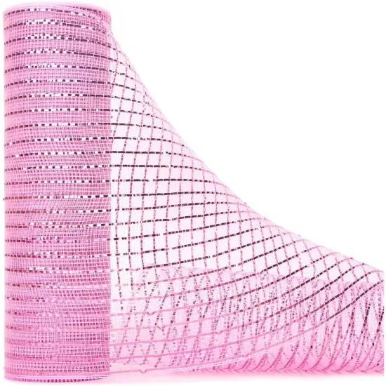 10" Poly Deco Mesh Ribbon: Wide Foil Metallic Pink (10 Yards) {1}
