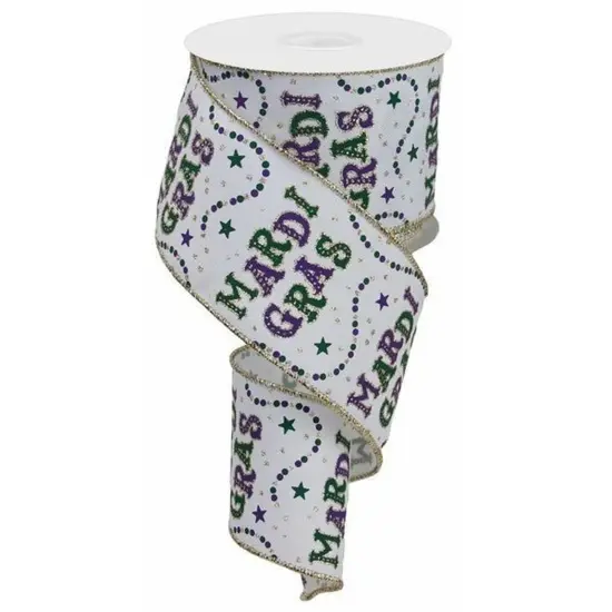 2.5" Mardi Gras Beads Ribbon: White (10 Yards) {1}
