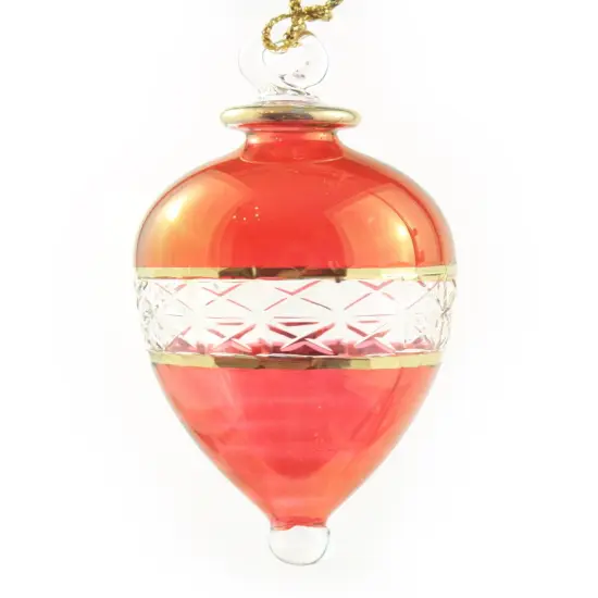 Lattice Glass Ornaments With Gold Accents - Red Teardrop {1}