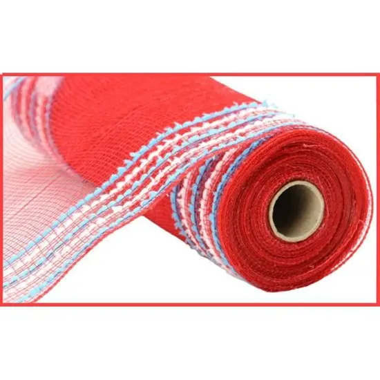 10.5" Drift Border Mesh Ribbon: Red/Turquoise (10 Yards) {1}