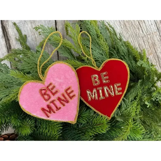 4" Velvet Embroidered Hearts: Be Mine (2 Asst) {2}