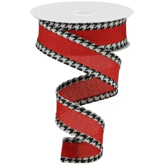 1.5" Houndstooth Edge Ribbon: Red, Black, White (10 Yards) {1}
