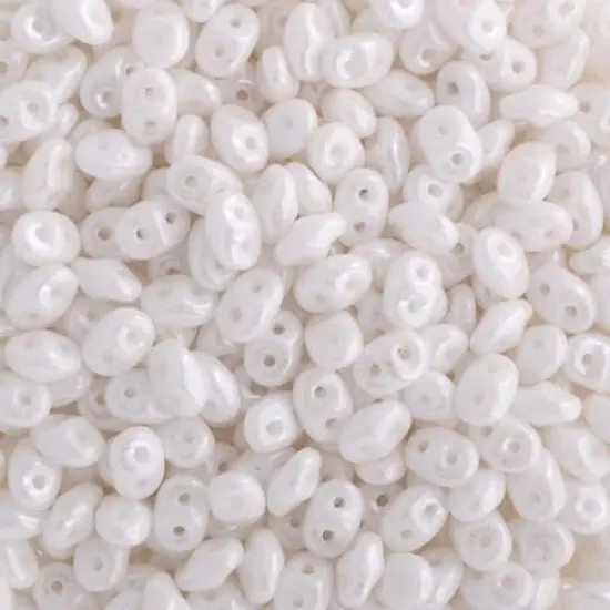 Matubo 2-Hole Czech Glass Opaque Luster Superduo Beads, 100g Chalk White Luster {1}