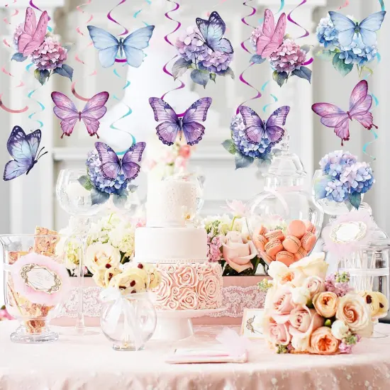 34Pcs Spring Butterfly Floral Hanging Swirls Decoration Butterfly Purple Blue Flower Party Streamer Hanging Ceiling for Spring {4}