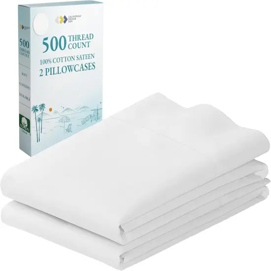 Soft & Silky 500 Thread Count 100% Cotton Sateen, Cool & Smooth with A Classic Opening, Set of 2 King Pillow Cases {1}