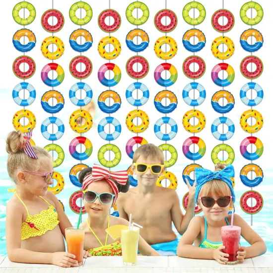 12 Pcs Summer Pool Banners Beach Party Decor Garland Kit Hawaii Summer Beach Hanging Swirl Swimming Ring Paper Cutouts for Tropical Hawaiian Aloha Luau Summer Pool Beach Birthday Favor Party Supplies {4}