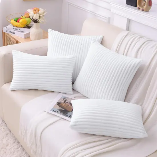 Decorative Throw Pillow Covers 18x18 Set of 2, Soft Plush Flannel Double-Sided Fluffy Couch Pillow Covers for Sofa Living Room Home Decor, White {3}