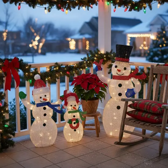 Northlight Lighted Glittering Mesh JOY Snowmen Outdoor Christmas Decoration - Warm White -Set 3 {5}