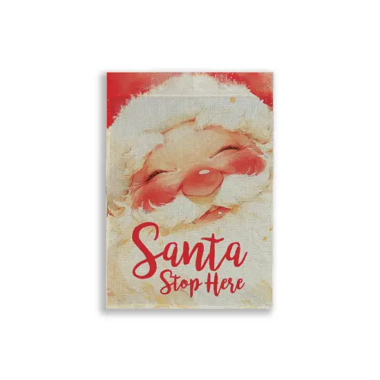 Santa Stop Here Burlap Garden Flag {1}