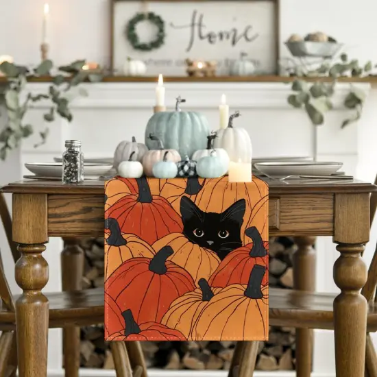 Pumpkins Black Cat Fall Table Runner,13x72 Inch {2}
