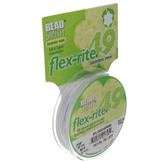 The Beadsmith Flex-Rite 49 Strand Nylon Coated, Stainless-Steel Beading Wire, Jewelry Making Supply (.018 Dia, Pearl Silver - 30 Ft) {1}