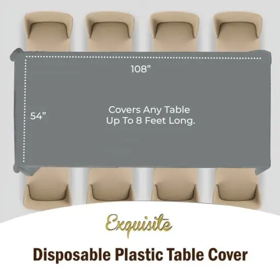 Exquisite 6-Pack Premium Plastic Tablecloth 54in. x 108in. Rectangle Plastic Table Cover Silver {4}
