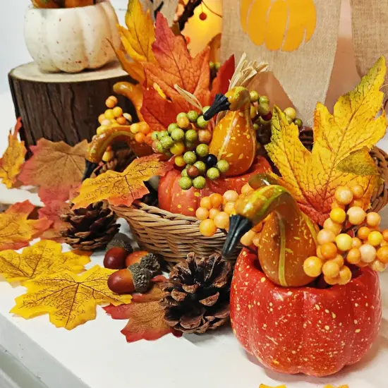 6 Artificial Pumpkin Tabletop Decorations {4}