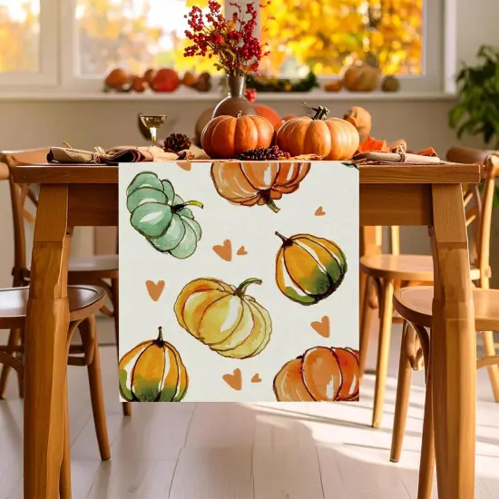 Fall Table Runner Pumpkin Heart Holiday Autumn Burlap, 13 x 72 Inch {2}