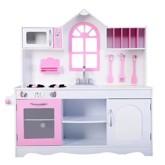 Costway Kids Wood Kitchen Toy Cooking Pretend Play Set Toddler Wooden Playset {2}