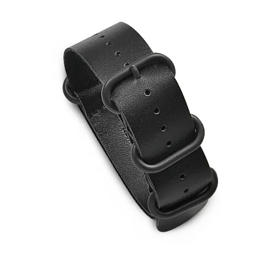 22mm Military MoD Leather Watch Strap PVD - Black {1}