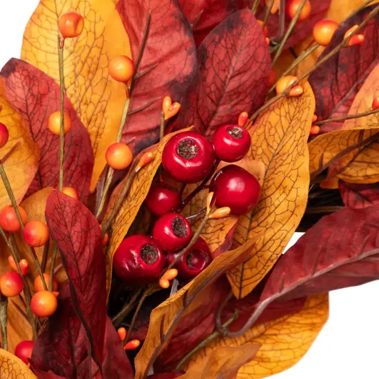 Northlight Berries with Leaves Artificial Fall Harvest Twig Wreath - 24" Red {7}