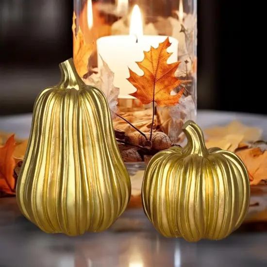 2 PCS Gold Pumpkin Decor for Fall Tabletop Decor {3}