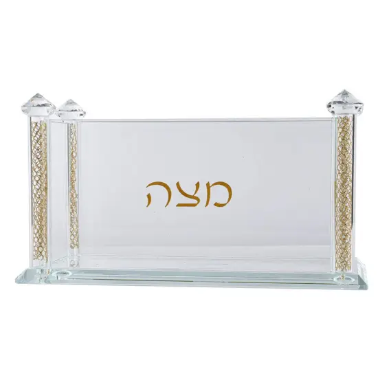 Crystal Square Matzah Box with Net Diamond Design Gold {1}