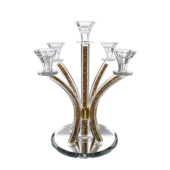 Crystal Candelabra Round Design - 5 Arm with Inner Gemstones Clear {3}
