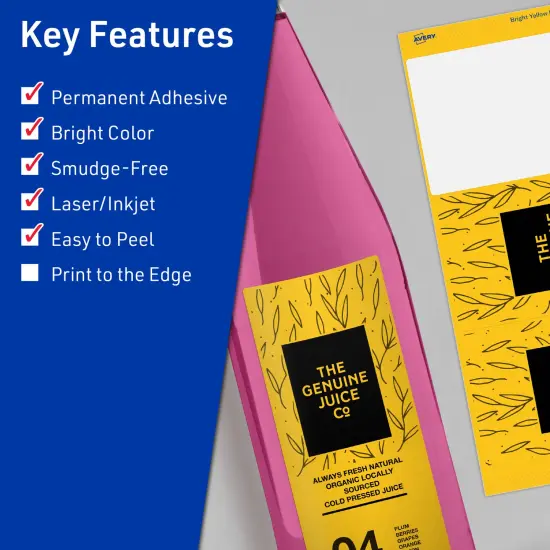 Avery Bright Yellow Paper Labels, 3-1/4" x 8-3/8" Rectangle {2}