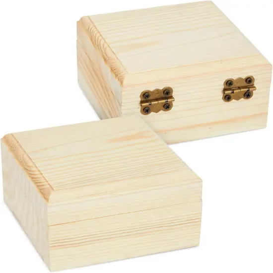 6 Pack Unfinished Wooden Boxes with Hinged Lids - Pinewood Magnetic Storage for Crafts & Jewelry - Unfinished Wood Box {5}