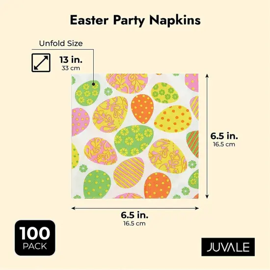 Juvale 100-Pack Disposable Easter Paper Napkins, 6.5x6.5 Inch Cocktail Serviettes for Spring Gatherings, Printed Dinner Tissue for Holiday Table Settings, Easter Egg Design for Parties and Buffets Multicolor {2}