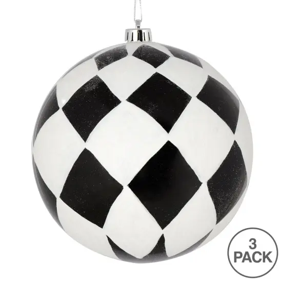 6" Glitter Harlequin Ball Ornaments: Black/White (3 pack) {3}