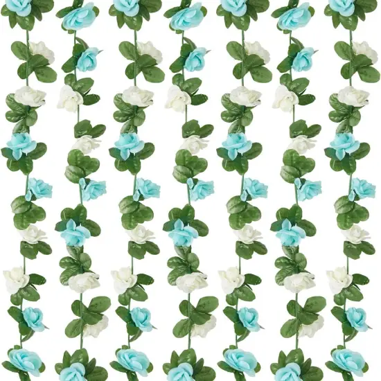 Artificial Rose Rattan Garland Fake Rose Vine Hanging Rose Ivy Baby Blue Flowers for Oh Boy Baby Shower Home Wedding Party Garden Craft Art Decoration {1}