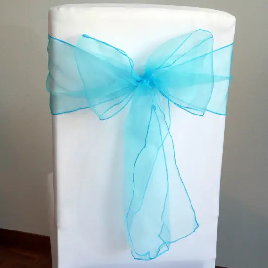 10 Pieces Satin Chair Bands, 8"x108" Elegant Event Wraps Tiff Blue or Aqua Blue {3}