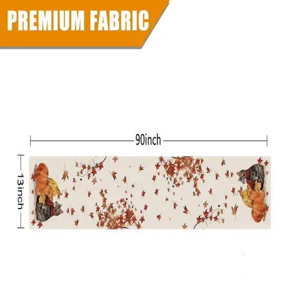 Fall Table Runner Pumpkins Cat Maple Leaf Autumn Harvest Seasonal Thanksgiving Decorations for Home Kitchen Dining Room Party Decor 13 x 90 Inch {2}