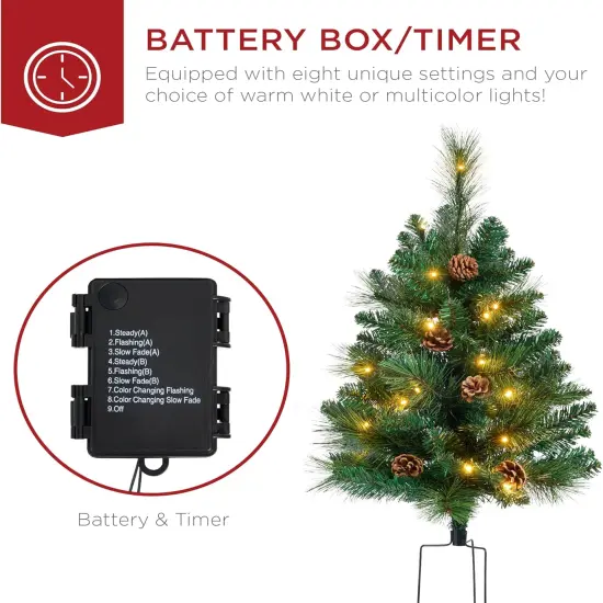 24.5in Pre-Lit Outdoor Christmas Trees, Battery Operated Holiday Pair with LED Lights Green {5}