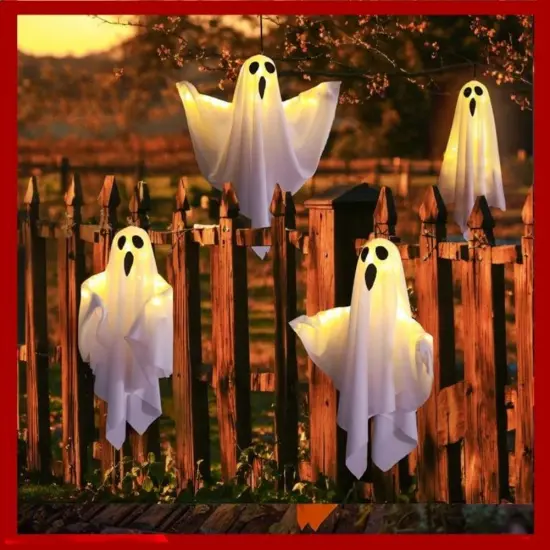 4 Packs Halloween Ghost Decorations with Light - White {4}
