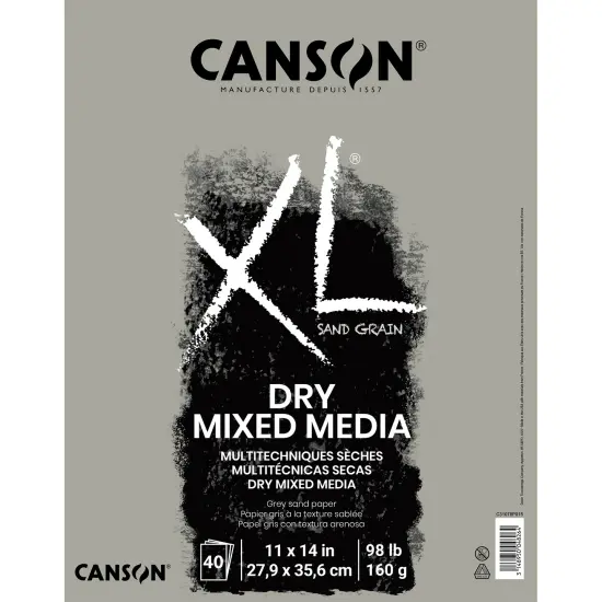 Canson XL Sand Grain Dry Mixed Media Pad Grey 11"X14"-Fold Over, 40 Sheets {1}