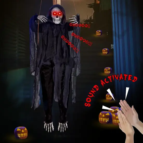 4.58 Ft Scary Halloween Decorations Outdoor, Sound & Slap Activated Hanging Swing {2}