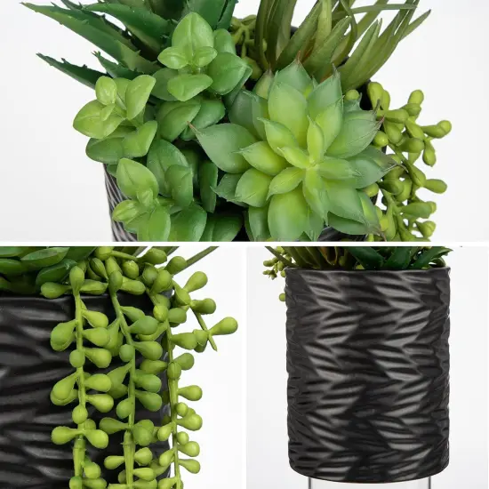 Artificial Succulents in Pots Faux Succulents Plants Fake Succulent Arrangement Potted Plants with Black Ceramic Vase for Office Desk Bathroom Shelf Living Room Indoor Home Decor Large {2}