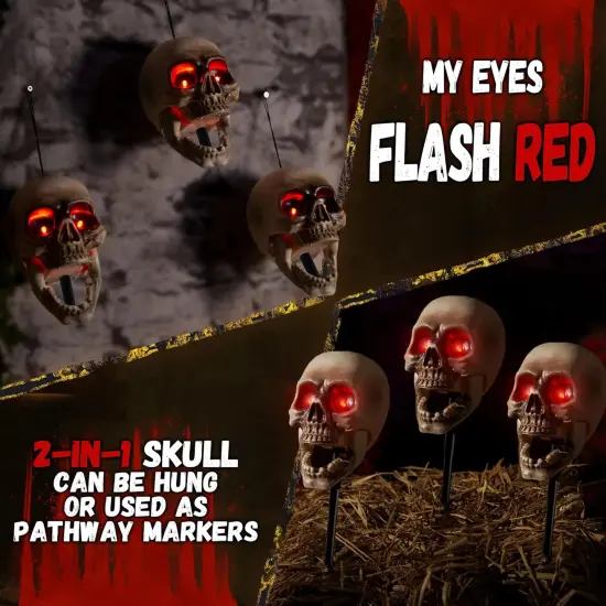 3 Pack Halloween Animatronics Skull Stakes with Sound Activated {3}