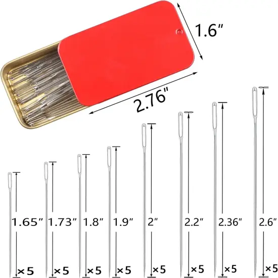 40PCS Large Eye Sewing Needles, 8 Sizes Hand Sewing Sharp Needles, Embroidery Needle, Leather Needle,Stainless Steel Yarn Needles with Threaders & Stitch Markers (Red) {2}