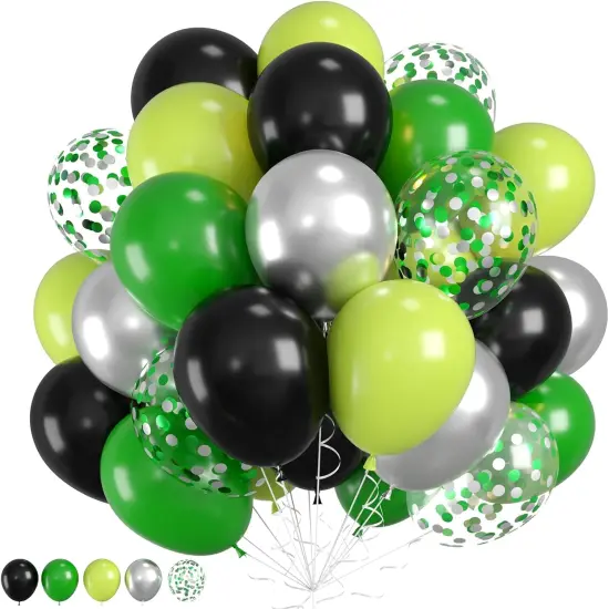 Green & Black Balloons - Video Game Balloons with Silver Confetti for Baby Shower, Graduation, Soccer, Birthday Parties {1}
