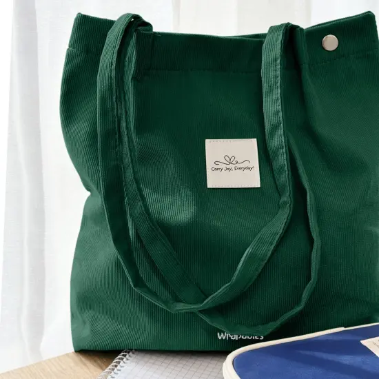 Wrapables Corduroy Tote Bag, Casual Everyday Shoulder Handbag, Forest Green {4}