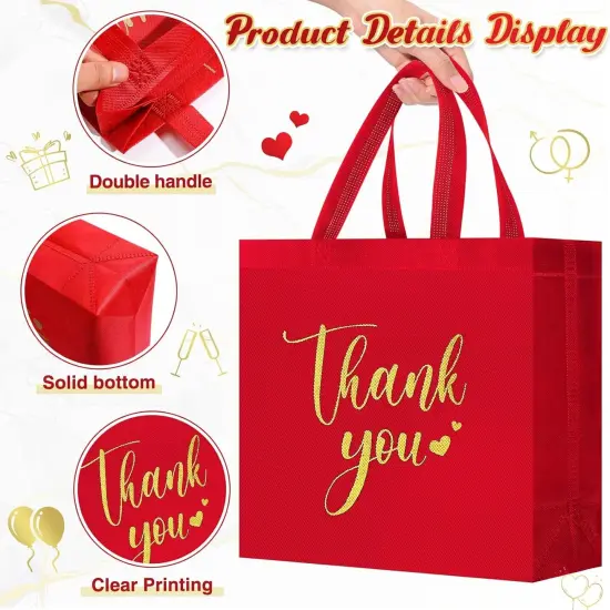 30-Pieces Reusable Thank You Gift Bags with Handles Red {2}