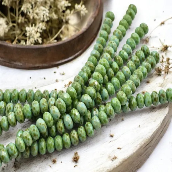 *25* 6x8mm Opaque Turquoise Picasso Fire Polished Rondelle Beads {4}