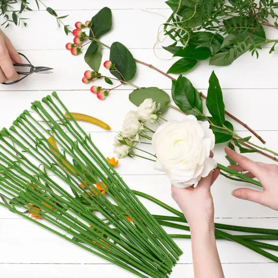 100Pcs Floral Wire Stem Plastic Artificial Floral Green Stem Wire DIY Craft Bouquet Making Floral Arrangement Tools {4}