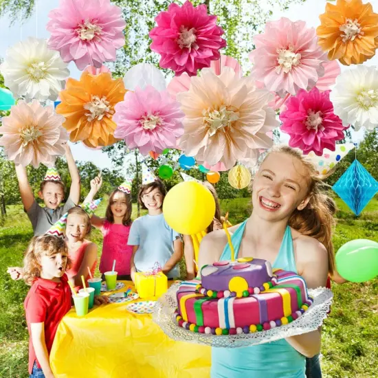 12pcs 8in 10in Paper Pom Poms Hanging Decors Paper Flowers DIY Art Craft Blooms for Occasions: Wedding, Baby Shower, Birthdays {3}