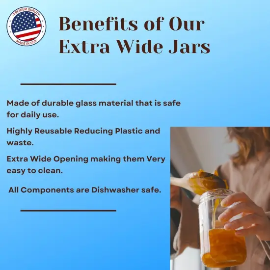 Mason Jars 32 Oz Glass Extra Wide Mouth Quart Storage Jars With Lids - BPA Free Plastic Storage Lids - Made in USA - Quart Glass Jars 32 oz with Lids (Set of 3) {3}
