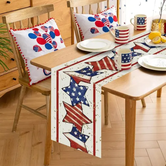 4th of July Table Runner America Flag Stars Stripe Patriotic Table Runners Memorial Day Independence Day Vintage Kitchen Dining Home Party Decor Supply 13x72 Inch {4}